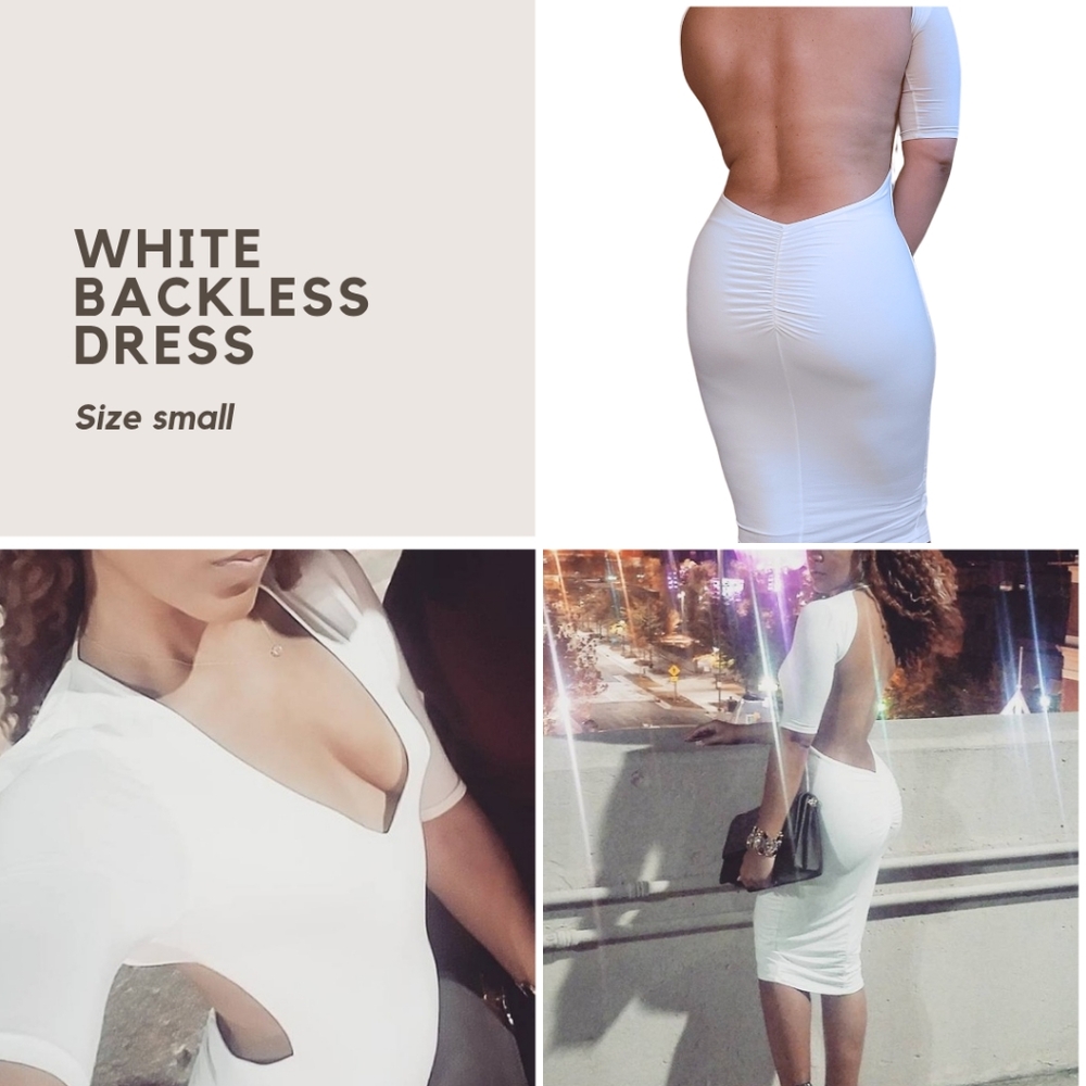 White Deep V neck, backless dress